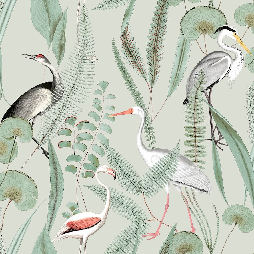 belgisches Tapeten Design grün Vögel Decoprint aus Berlin online kaufen