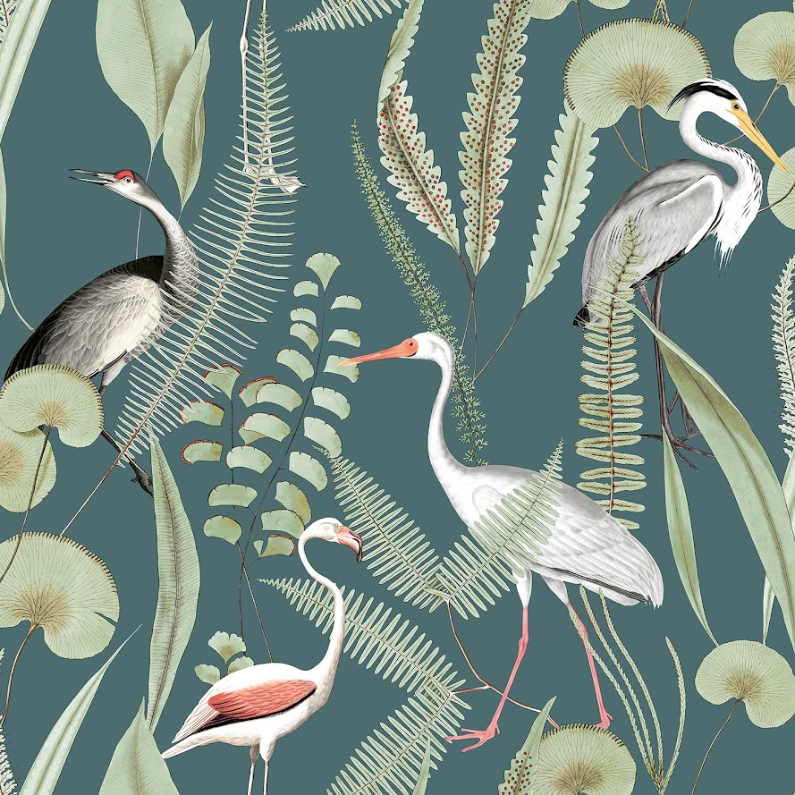 belgisches Tapeten Design grün Vögel Decoprint aus Berlin online kaufen