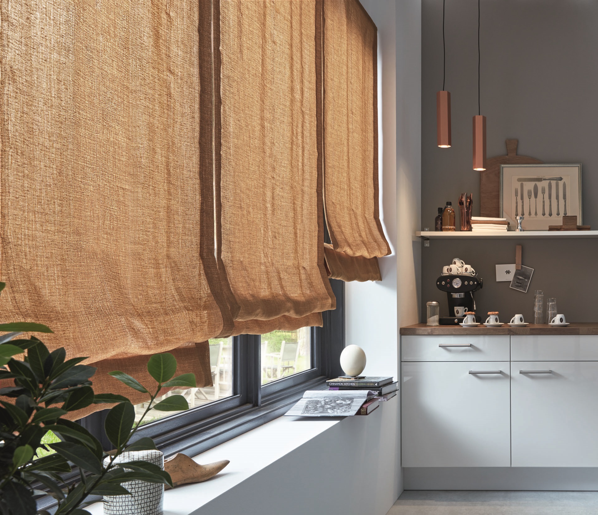 Raffrollo Faltstore Faltrollo - Sichtschutz blickdicht in der Küche