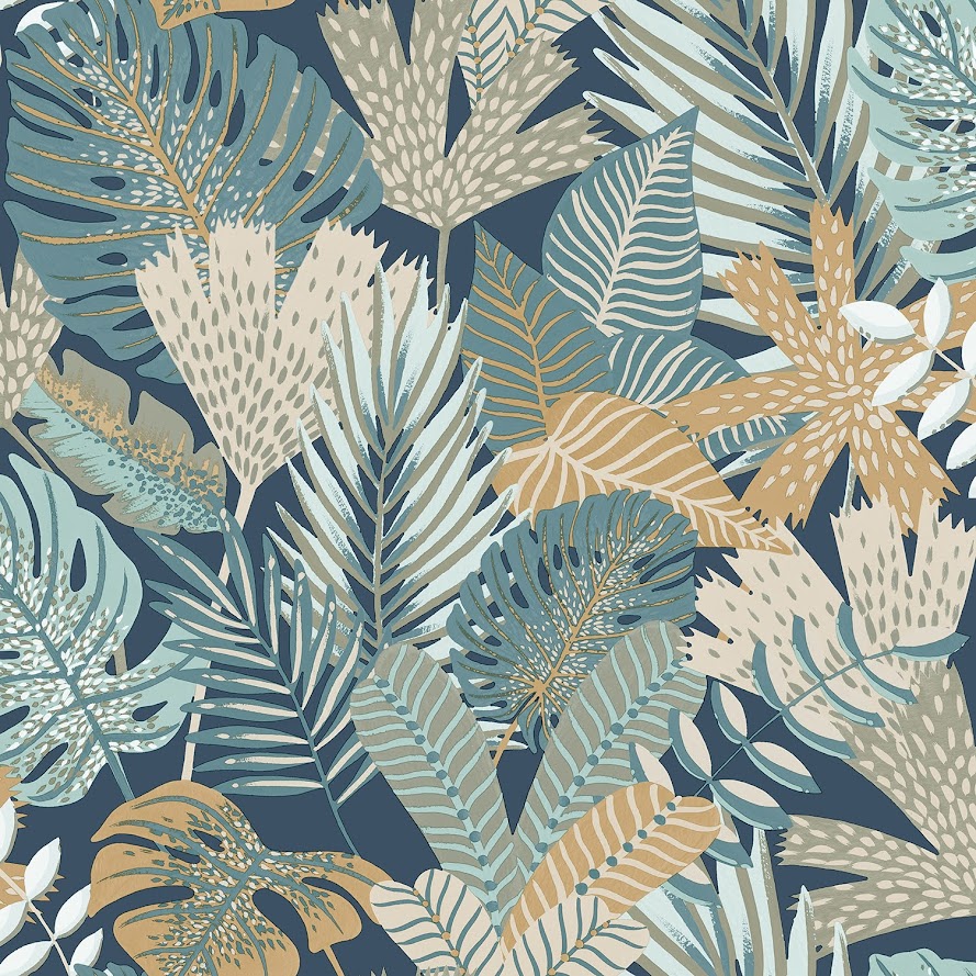 belgisches Tapeten Design blau grün beige Blätter Decoprint aus Berlin online kaufen