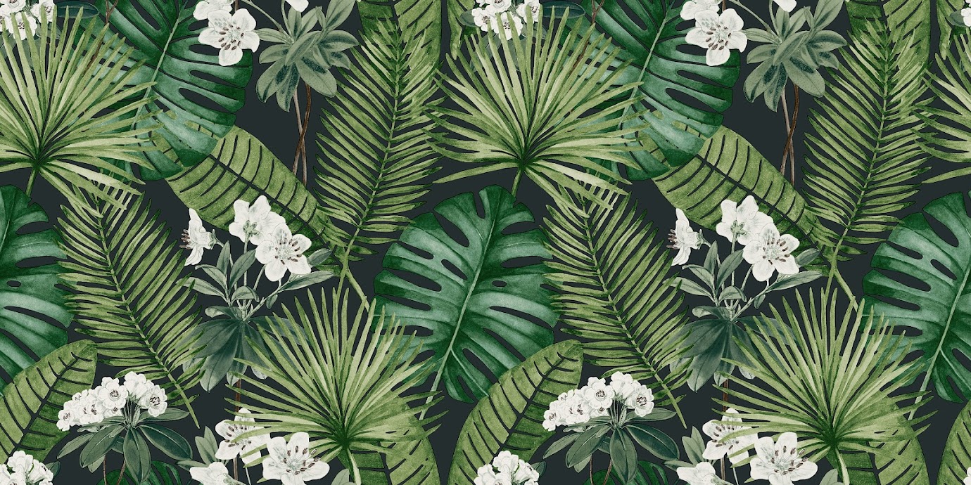 belgisches Tapeten Design Blätter Blumen Blüten grün weiss schwarz Decoprint aus Berlin online kaufen