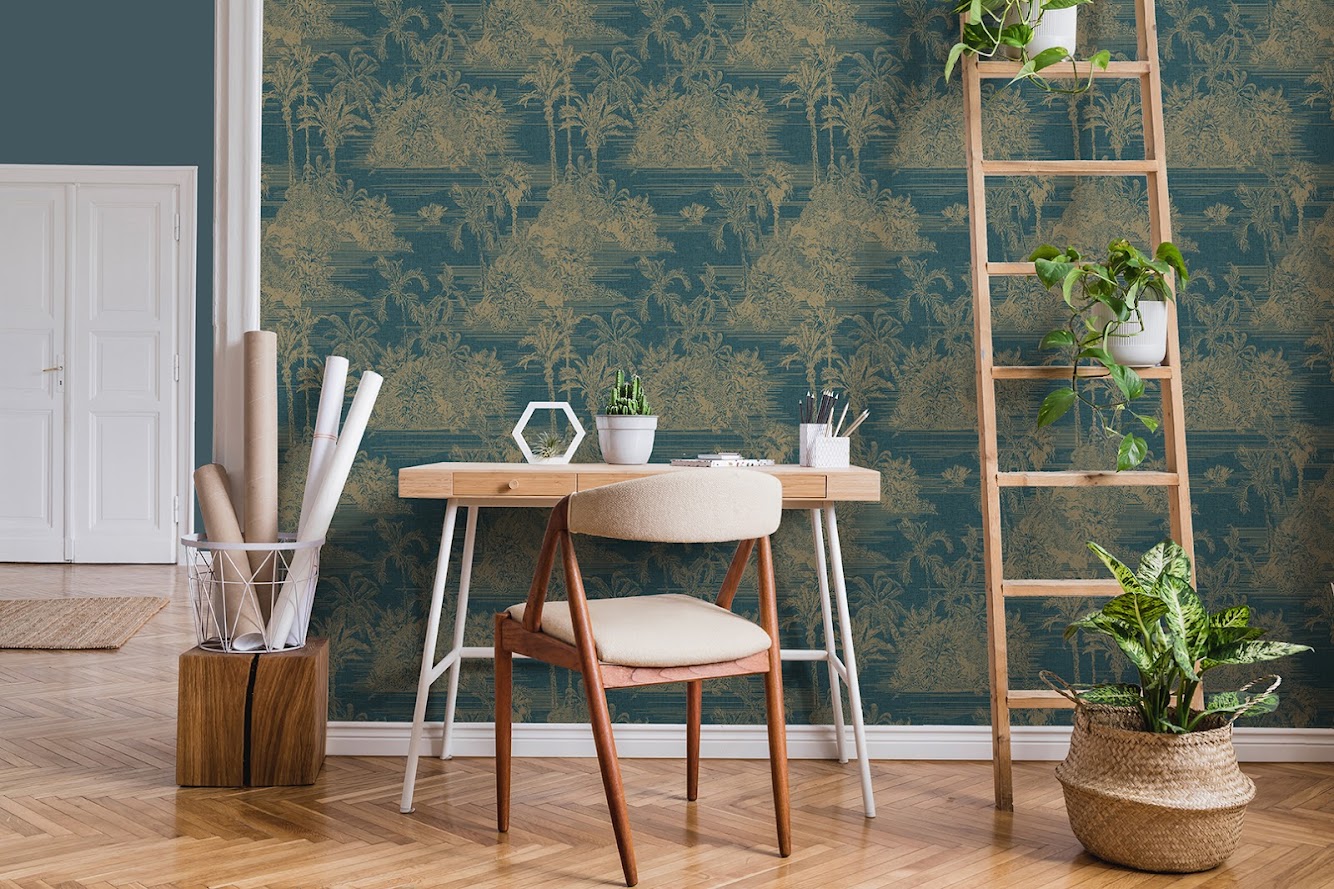 Tapeten Design Blätter Bäume grün Decoprint aus Belgien im Wohnzimmer