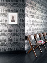 Tapete schwarz weiss grau Architektur Motiv holografisch englische Tapete von Osborne und Little - Tapeten Muster 100
