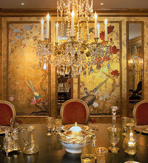 Seidentapete handgemalt de Gournay aus London England im Esszimmer