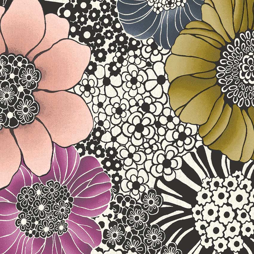 Tapete italienisches Design Blumen rot rosa schwarz weiß braun zum online kaufen