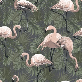 Tapeten als Design Vlies Tapete mit grünem Farn und rosa Flamingos aus Berlin kaufen